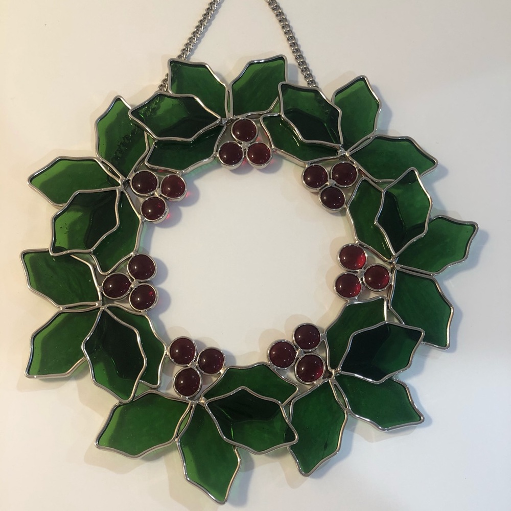 Stained Glass wreath with hanging chain